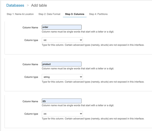 Adding columns and data types to Amazon Athena