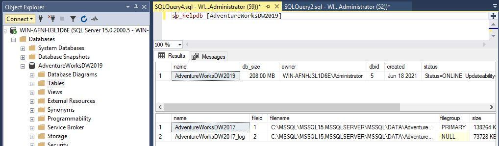 validate the restored database AdventureWorksDW2