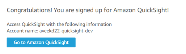 Amazon QuickSight account created