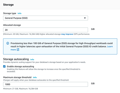 Configuring Storage settings in Amazon RDS