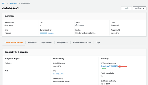 Selecting the VPC Security Group