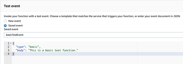 A basic test event in Lambda
