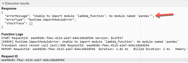 Execution Results - Pandas not found an error