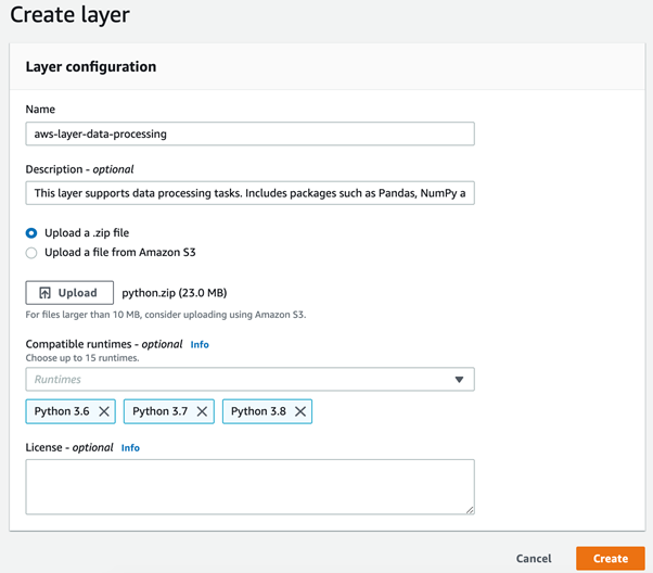 Creating a Layer in AWS Lambda