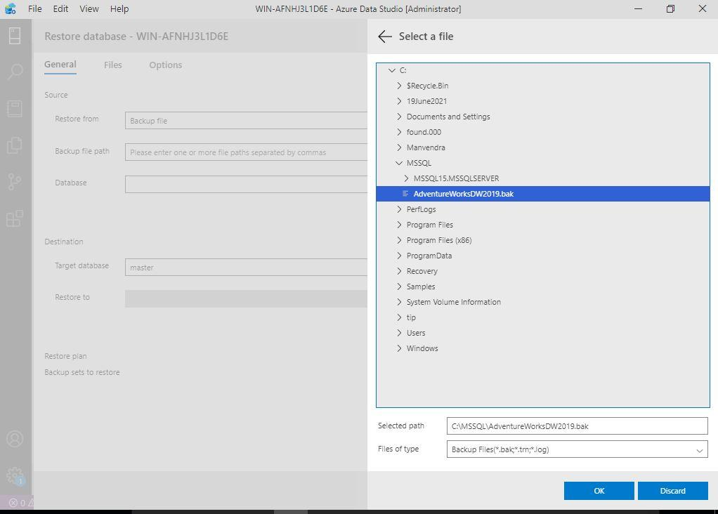 Choosing a backup file path from your desired location