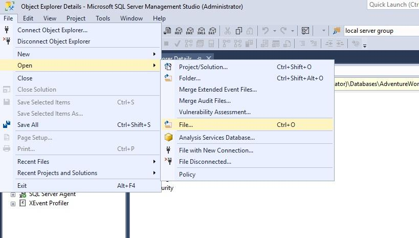 Connect to your SQL Server instance in SQL Server Management Studio