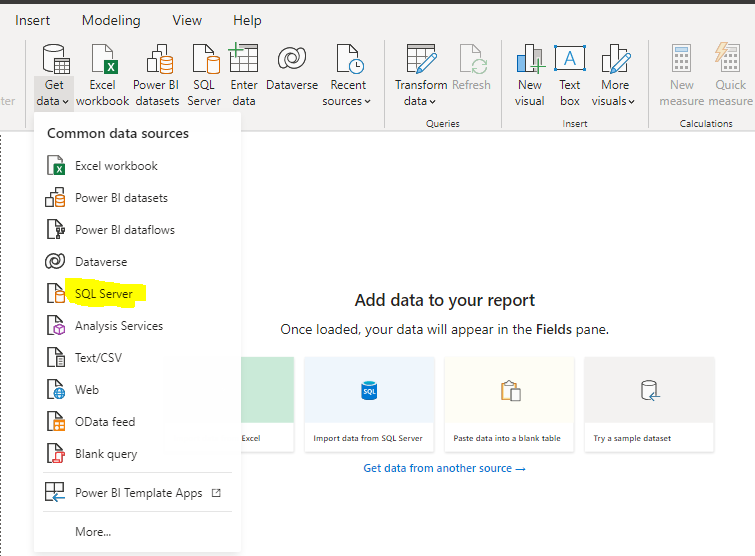 Add data to your report in Power BI