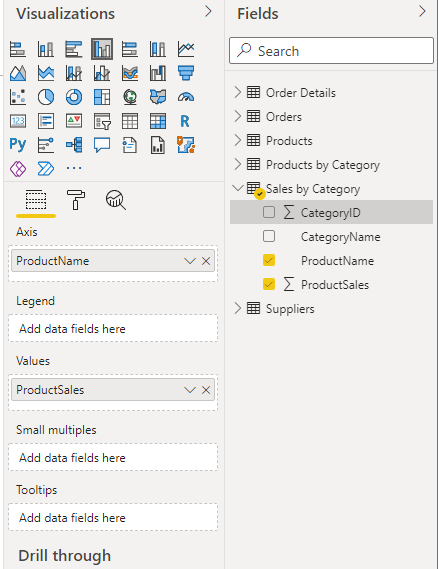 Adding Values to ProductName and ProductSales columns