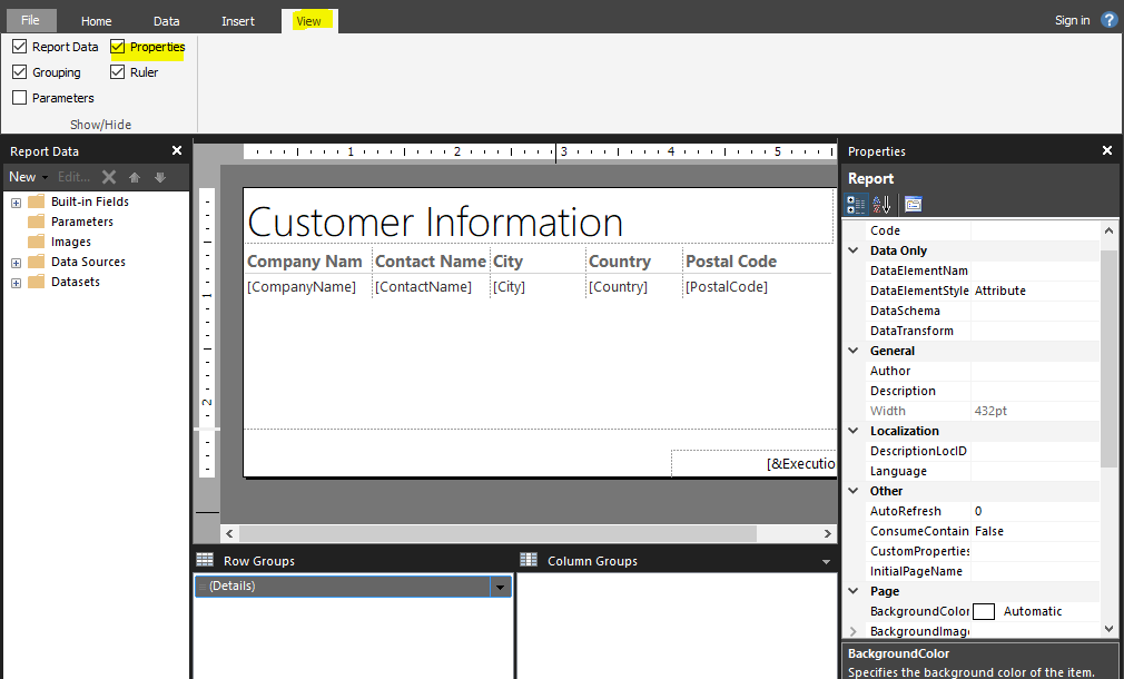 Formatting the Paginated Report