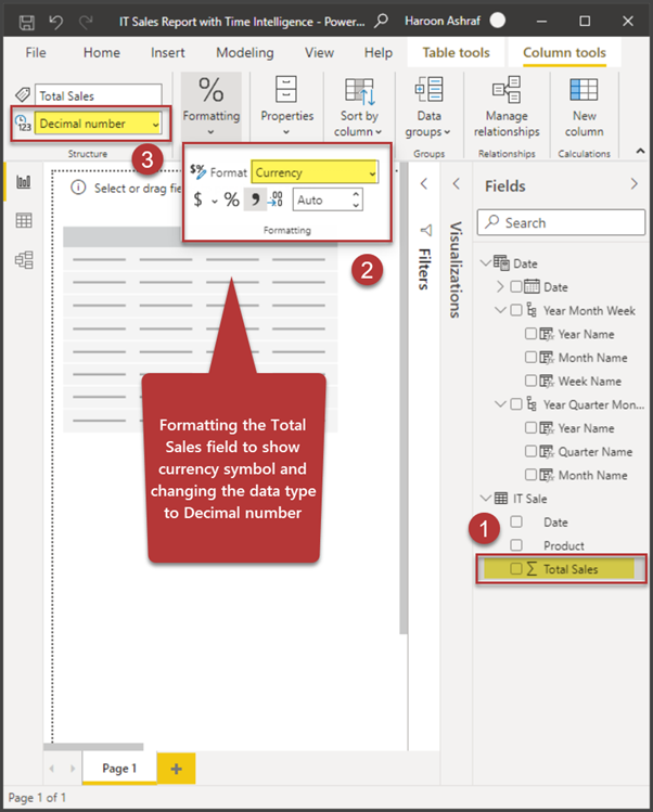 Analyze Total Sales in Power BI Report