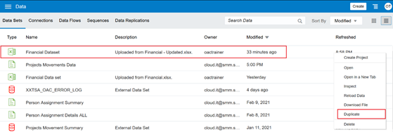 Choose Financial Dataset > Duplicate