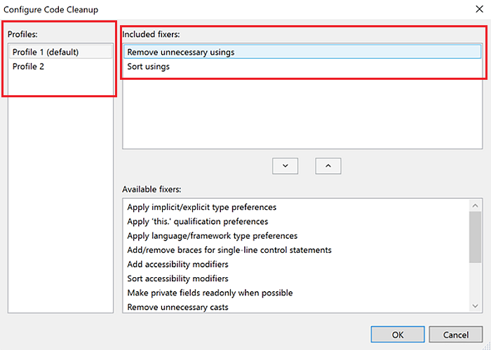 Visual Studio 2019 Code Cleanup Options