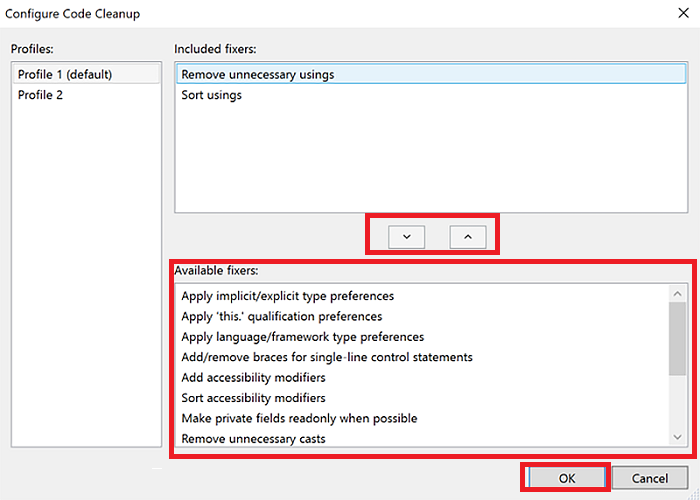 Visual Studio 2019 Code Cleanup Options 2