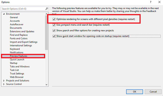 Visual Studio 2019 PMA Rendering